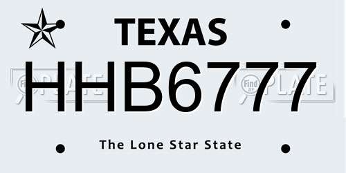 HHB6777 Texas License Plate