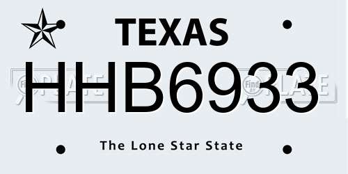 HHB6933 Texas License Plate