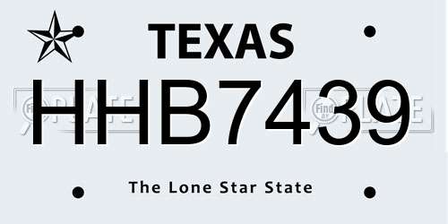 HHB7439 Texas License Plate