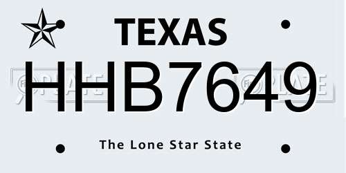 HHB7649 Texas License Plate