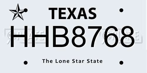 HHB8768 Texas License Plate