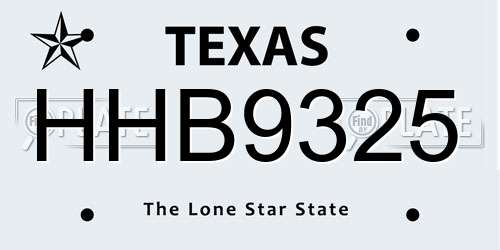HHB9325 Texas License Plate