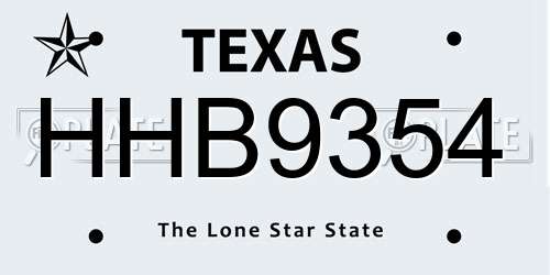 HHB9354 Texas License Plate