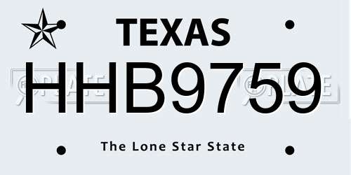 HHB9759 Texas License Plate