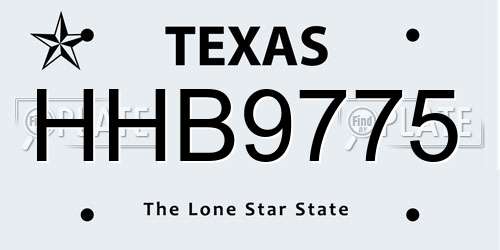HHB9775 Texas License Plate