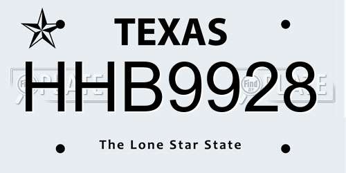 HHB9928 Texas License Plate
