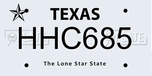 HHC685 Texas License Plate