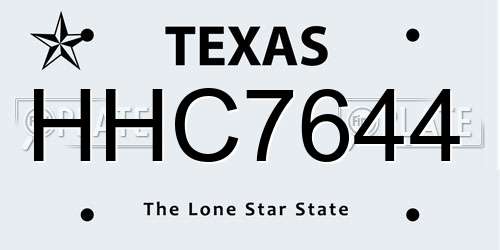 HHC7644 Texas License Plate