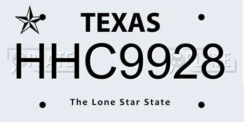 HHC9928 Texas License Plate