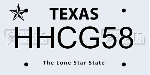 HHCG58 Texas License Plate