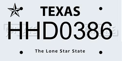 HHD0386 Texas License Plate