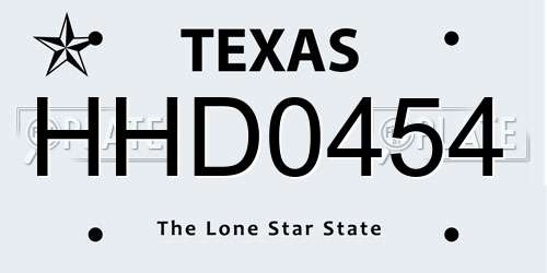HHD0454 Texas License Plate