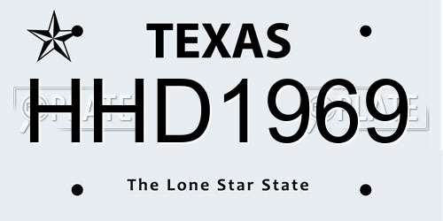 HHD1969 Texas License Plate
