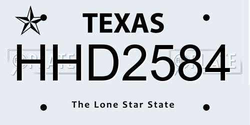 HHD2584 Texas License Plate