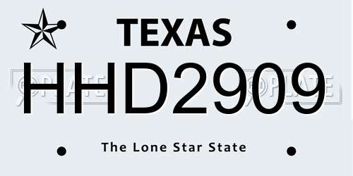 HHD2909 Texas License Plate