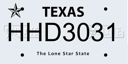 HHD3031 Texas License Plate