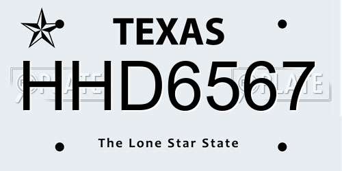 HHD6567 Texas License Plate