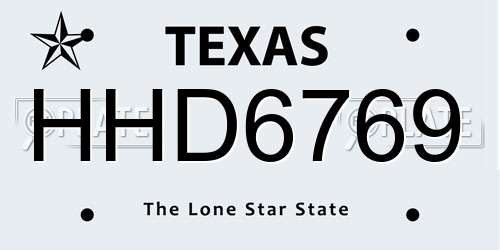 HHD6769 Texas License Plate