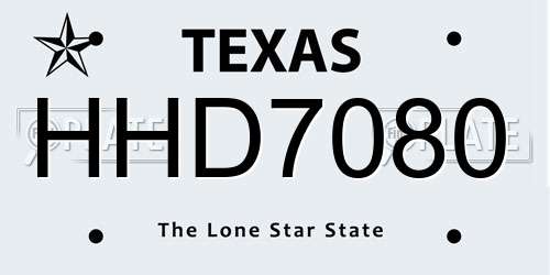 HHD7080 Texas License Plate