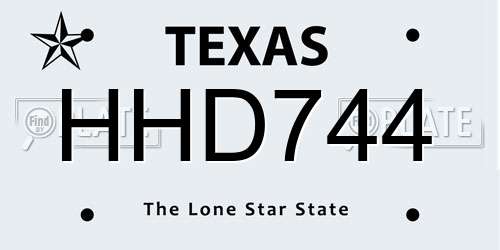 HHD744 Texas License Plate