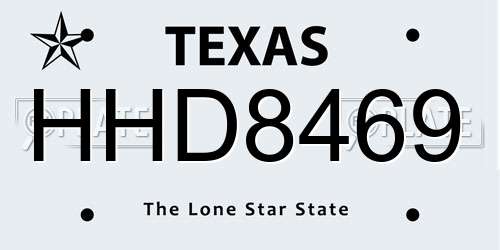 HHD8469 Texas License Plate