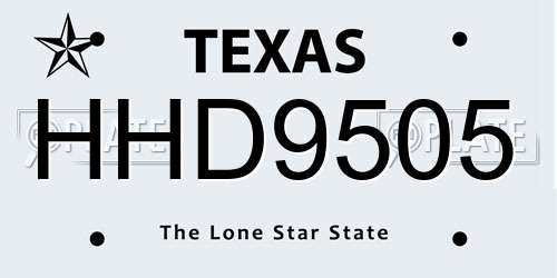 HHD9505 Texas License Plate