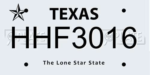 HHF3016 Texas License Plate