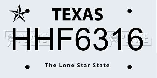 HHF6316 Texas License Plate