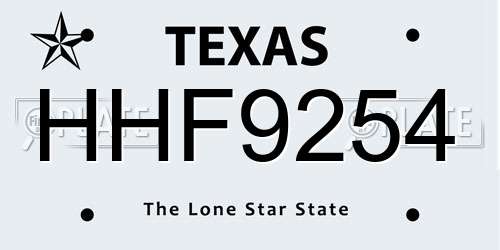 HHF9254 Texas License Plate