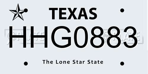 HHG0883 Texas License Plate