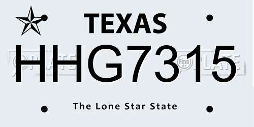HHG7315 Texas License Plate