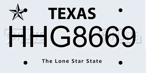 HHG8669 Texas License Plate