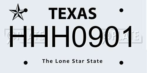 HHH0901 Texas License Plate
