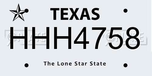 HHH4758 Texas License Plate