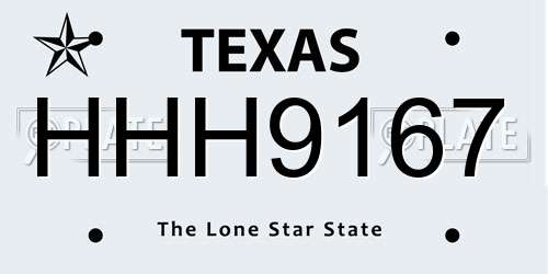 HHH9167 Texas License Plate