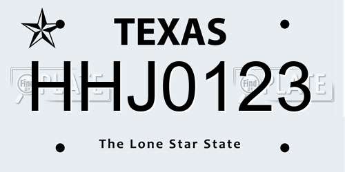 HHJ0123 Texas License Plate