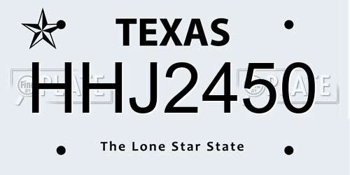 HHJ2450 Texas License Plate
