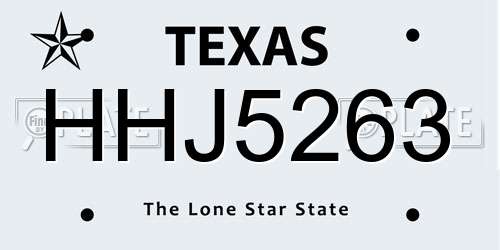HHJ5263 Texas License Plate