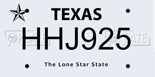 HHJ925 Texas License Plate