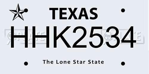 HHK2534 Texas License Plate