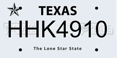 HHK4910 Texas License Plate