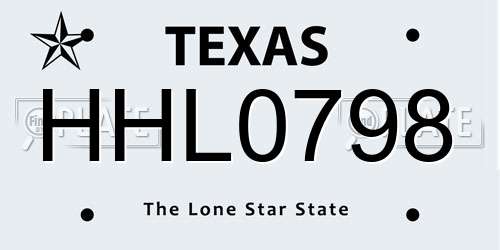 HHL0798 Texas License Plate
