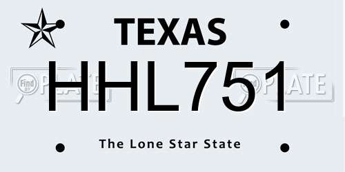 HHL751 Texas License Plate