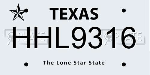 HHL9316 Texas License Plate