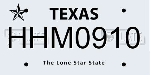 HHM0910 Texas License Plate