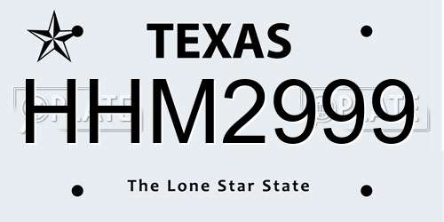 HHM2999 Texas License Plate