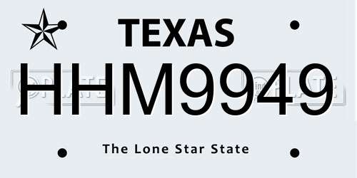 HHM9949 Texas License Plate