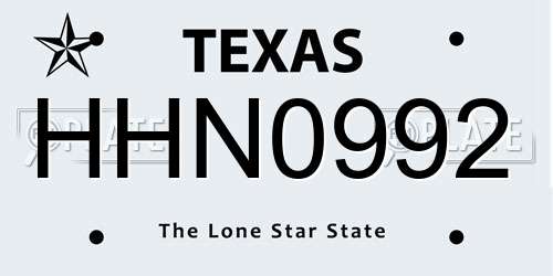 HHN0992 Texas License Plate