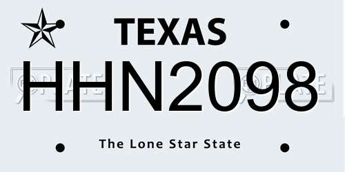 HHN2098 Texas License Plate