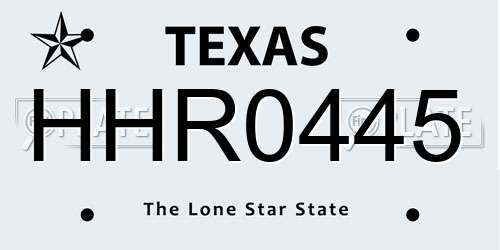 HHR0445 Texas License Plate